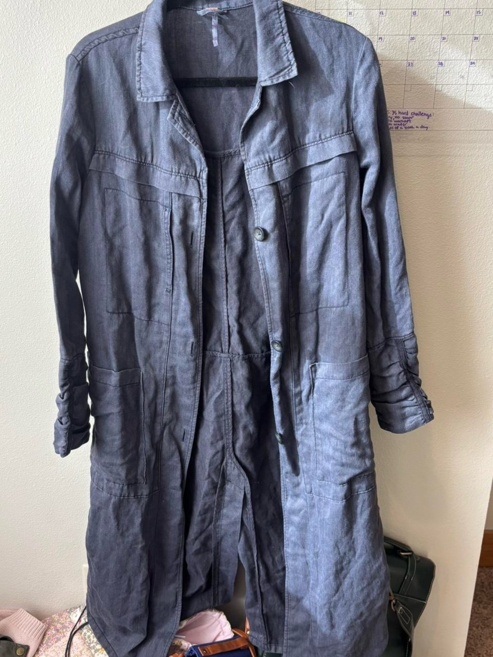 Free people Longline Button Front Coatigan in Slate Blue